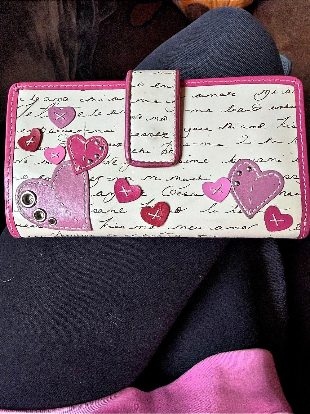 Brighton Love Scroll Organizer Wallet Pink & White